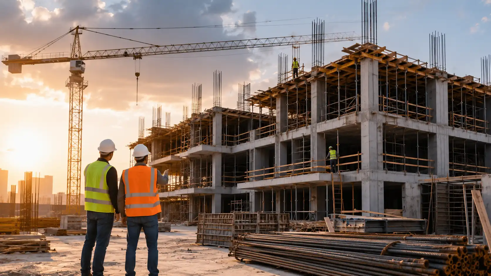 Premium construction site with structural framework