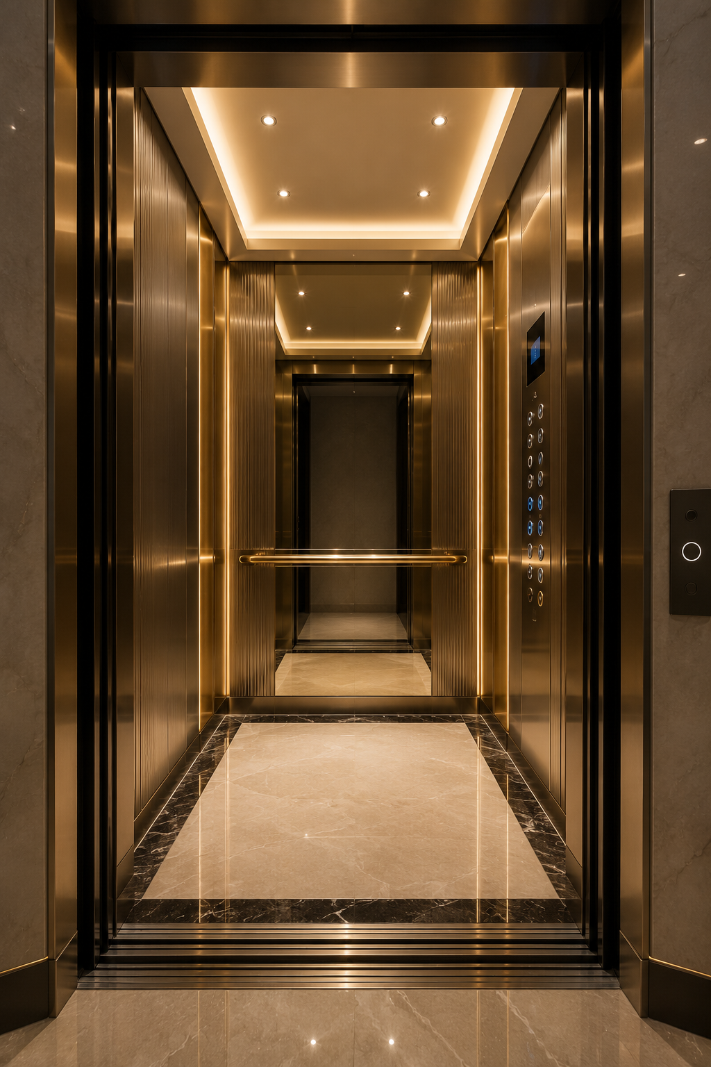 Luxury elevator interior installation