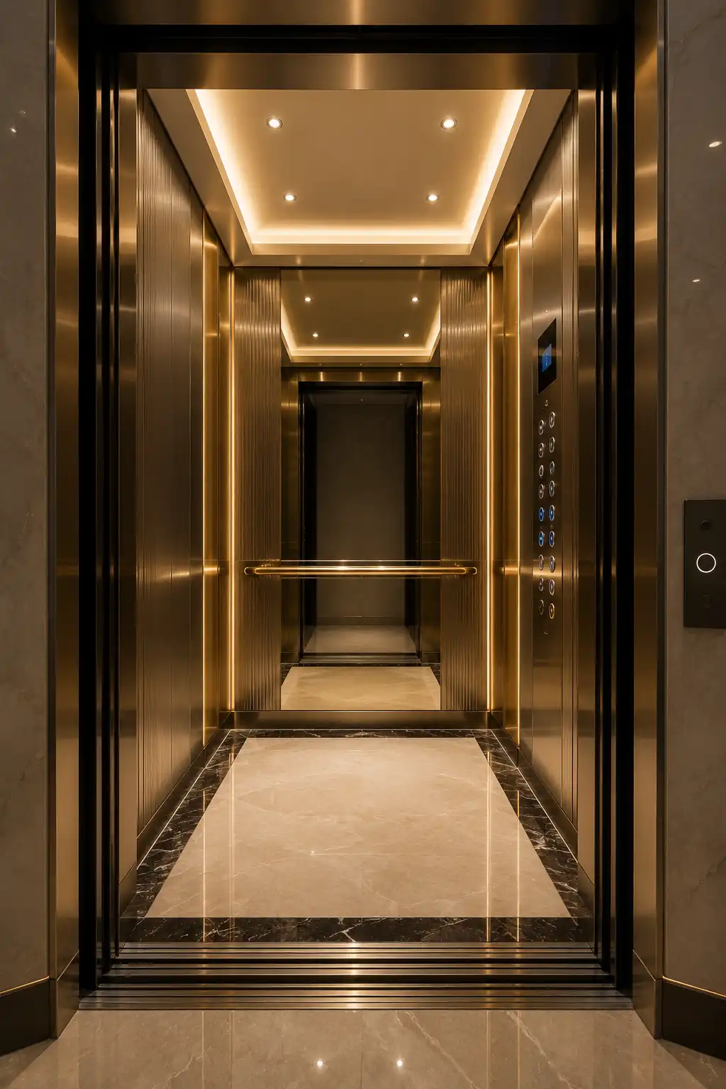 Luxury elevator interior installation